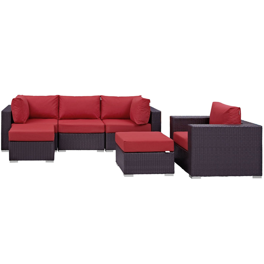 Convene 6 Piece Outdoor Patio Sectional Set in Espresso Red-2