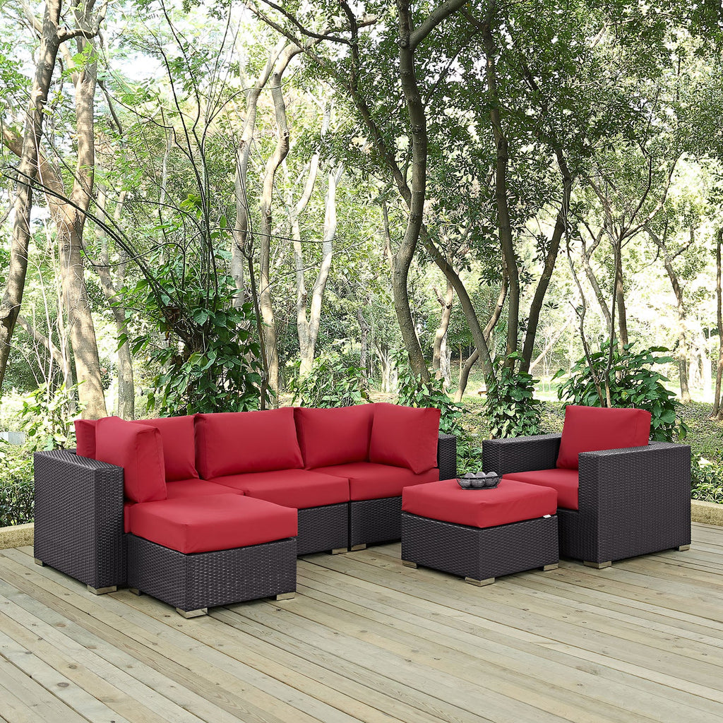 Convene 6 Piece Outdoor Patio Sectional Set in Espresso Red-2