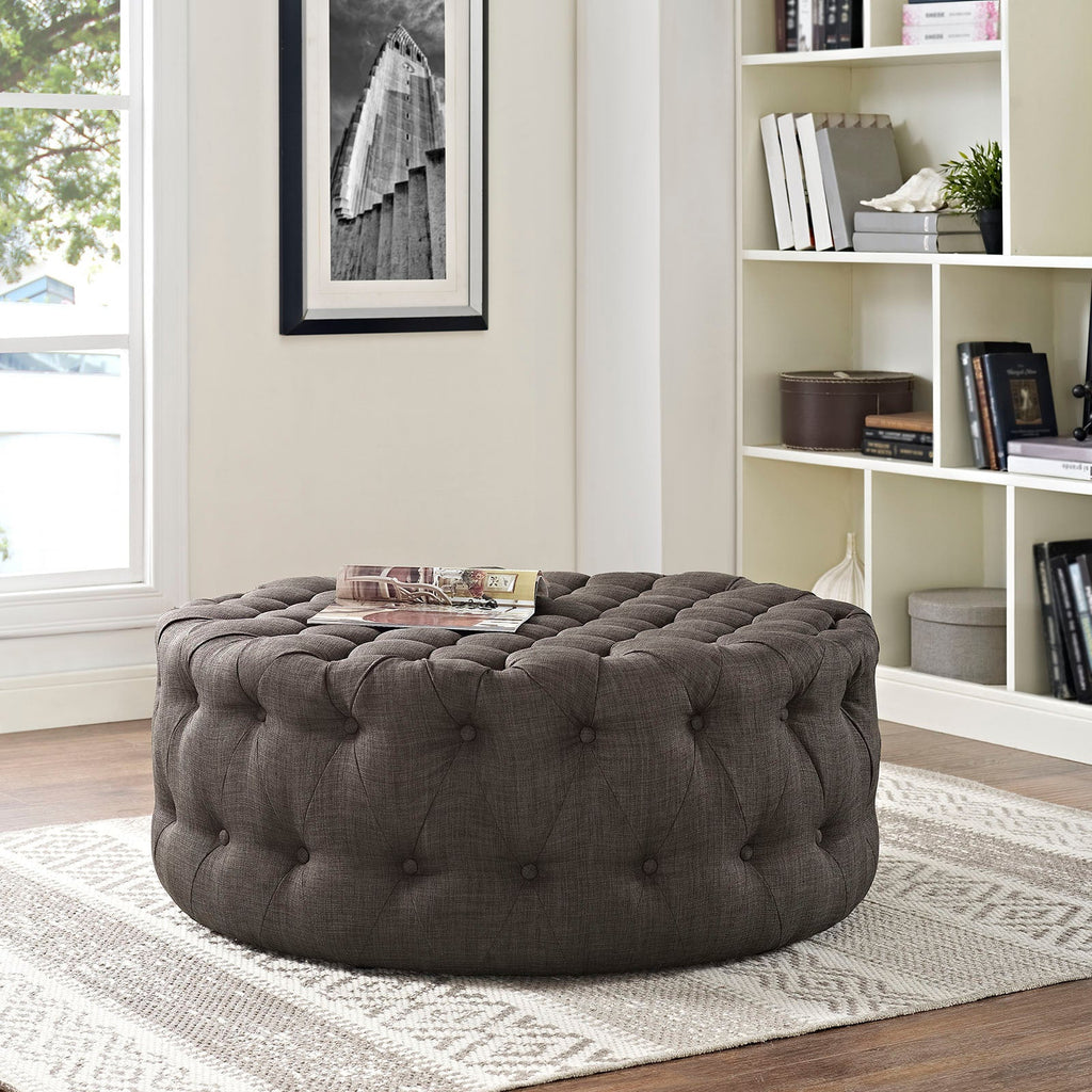 Amour Upholstered Fabric Ottoman in Brown