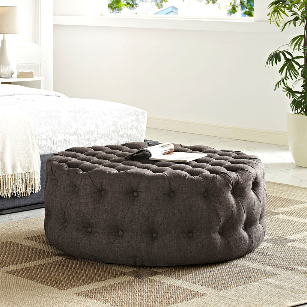 Amour Upholstered Fabric Ottoman in Brown