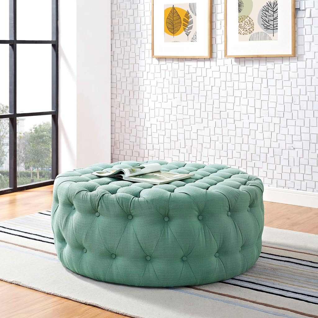 Amour Upholstered Fabric Ottoman in Laguna