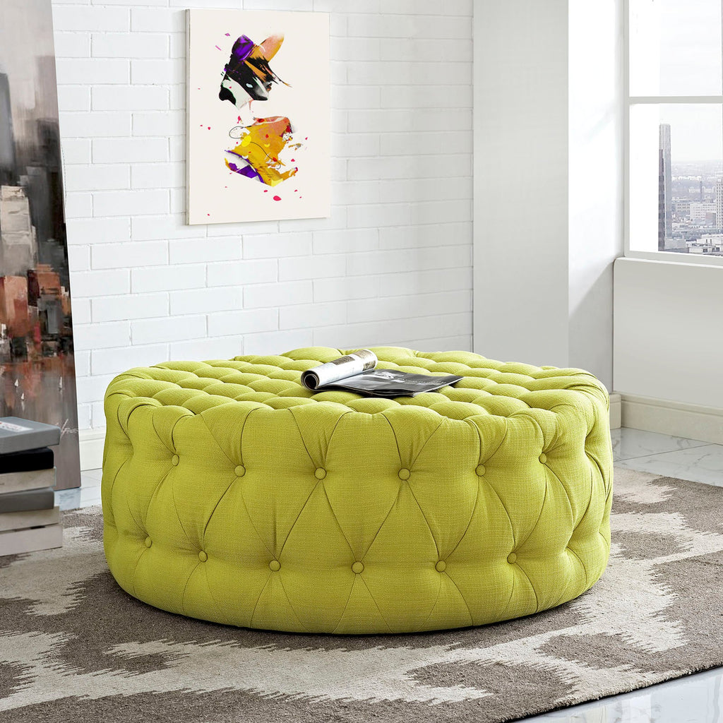 Amour Upholstered Fabric Ottoman in Wheatgrass