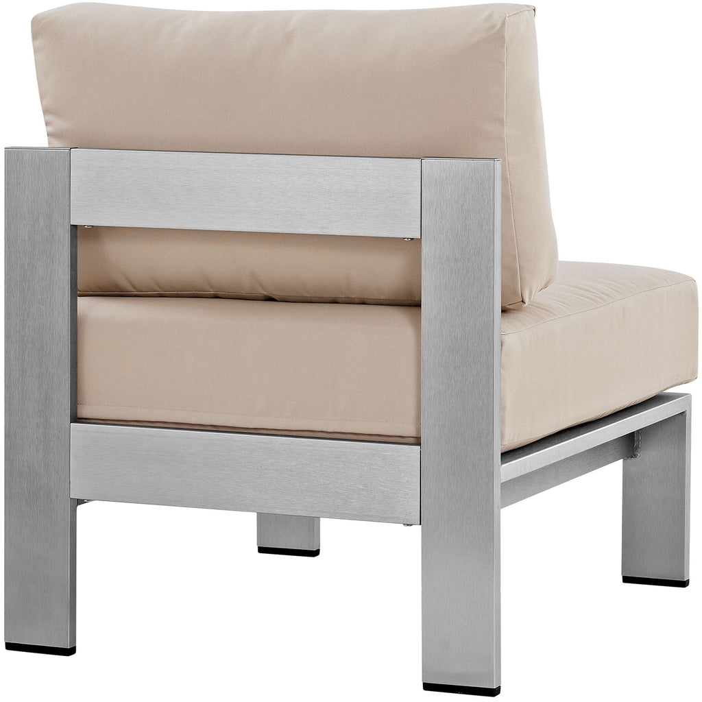 Shore Armless Outdoor Patio Aluminum Chair in Silver Beige
