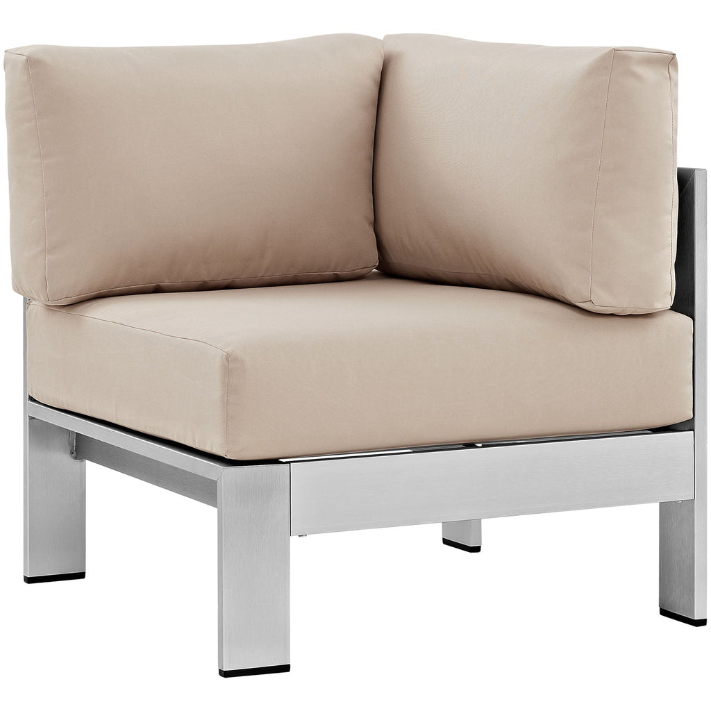 Shore Outdoor Patio Aluminum Corner Sofa in Silver Beige