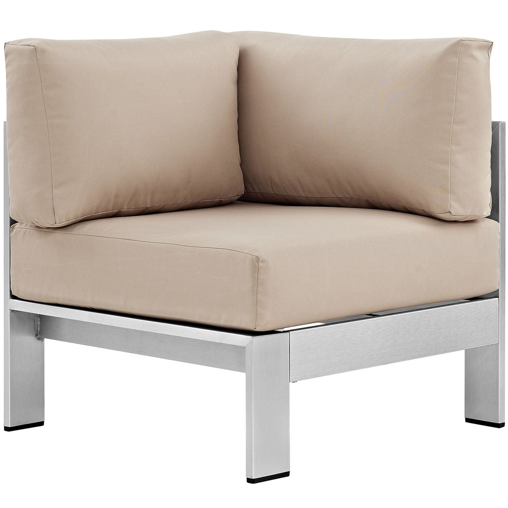 Shore Outdoor Patio Aluminum Corner Sofa in Silver Beige