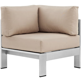 Shore Outdoor Patio Aluminum Corner Sofa in Silver Beige