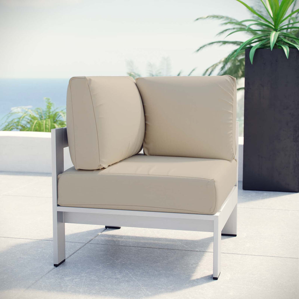 Shore Outdoor Patio Aluminum Corner Sofa in Silver Beige