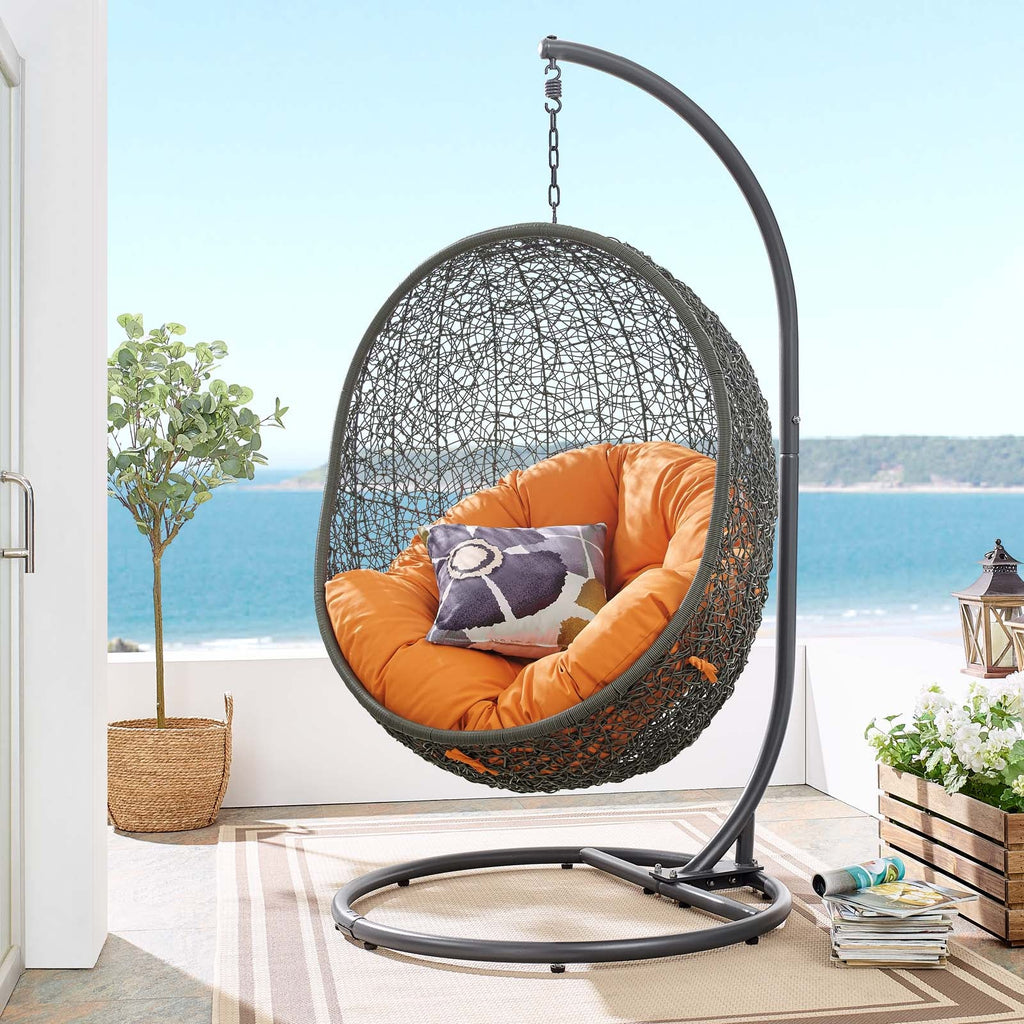 Hide Outdoor Patio Swing Chair With Stand in Gray Orange