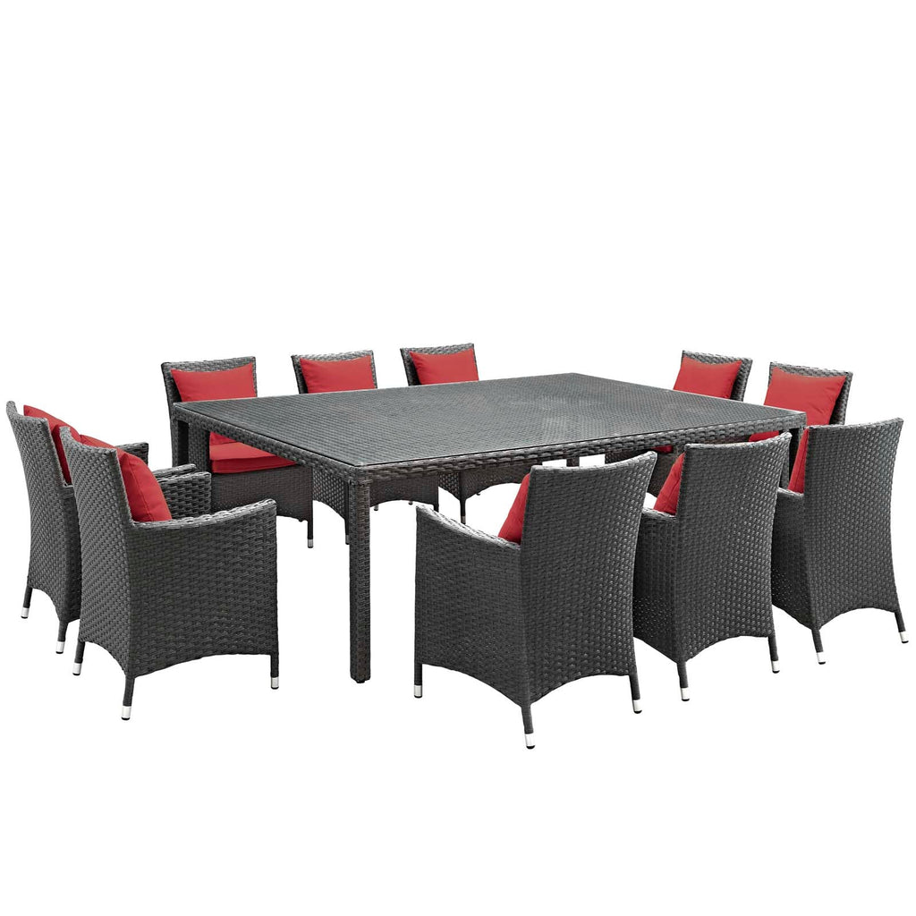 Sojourn 11 Piece Outdoor Patio Sunbrella Dining Set in Canvas Red