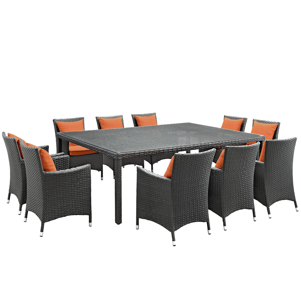 Sojourn 11 Piece Outdoor Patio Sunbrella Dining Set in Canvas Tuscan