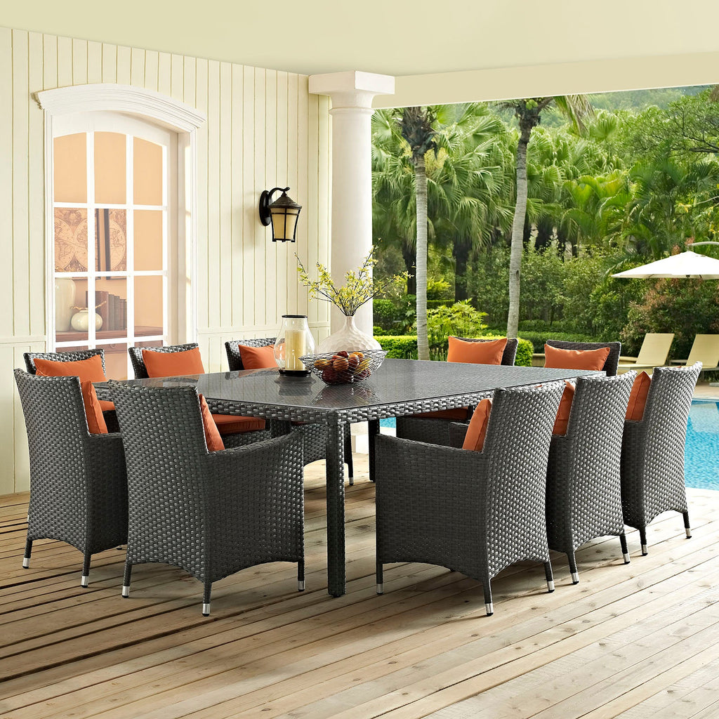 Sojourn 11 Piece Outdoor Patio Sunbrella Dining Set in Canvas Tuscan
