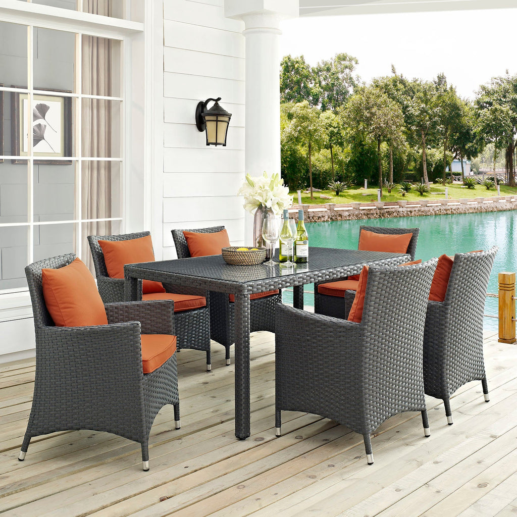 Sojourn 7 Piece Outdoor Patio Sunbrella Dining Set in Canvas Tuscan