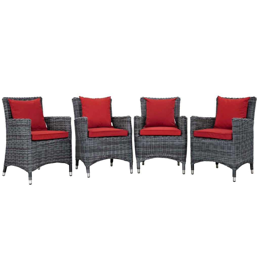 Summon 4 Piece Outdoor Patio Sunbrella Dining Set in Canvas Red