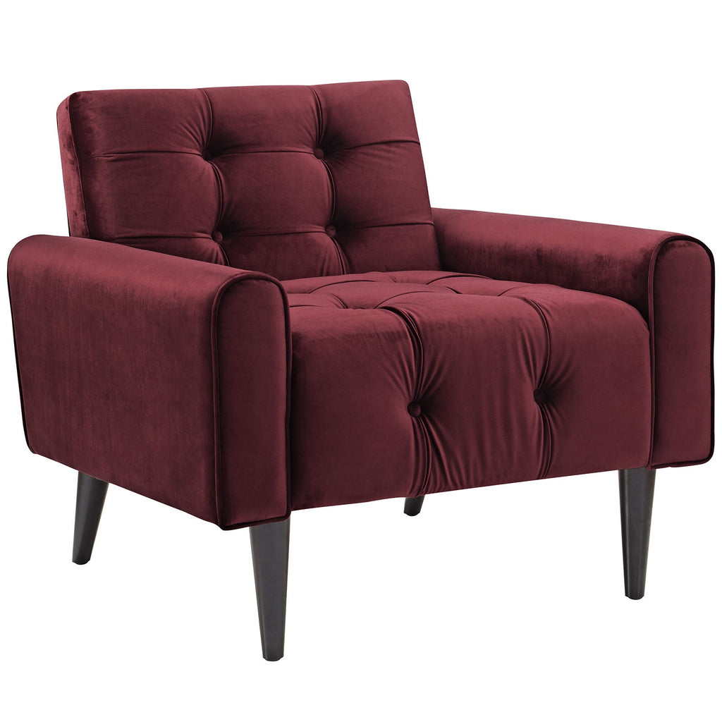 Delve Performance Velvet Armchair in Maroon