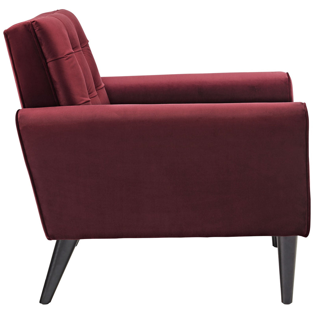 Delve Performance Velvet Armchair in Maroon