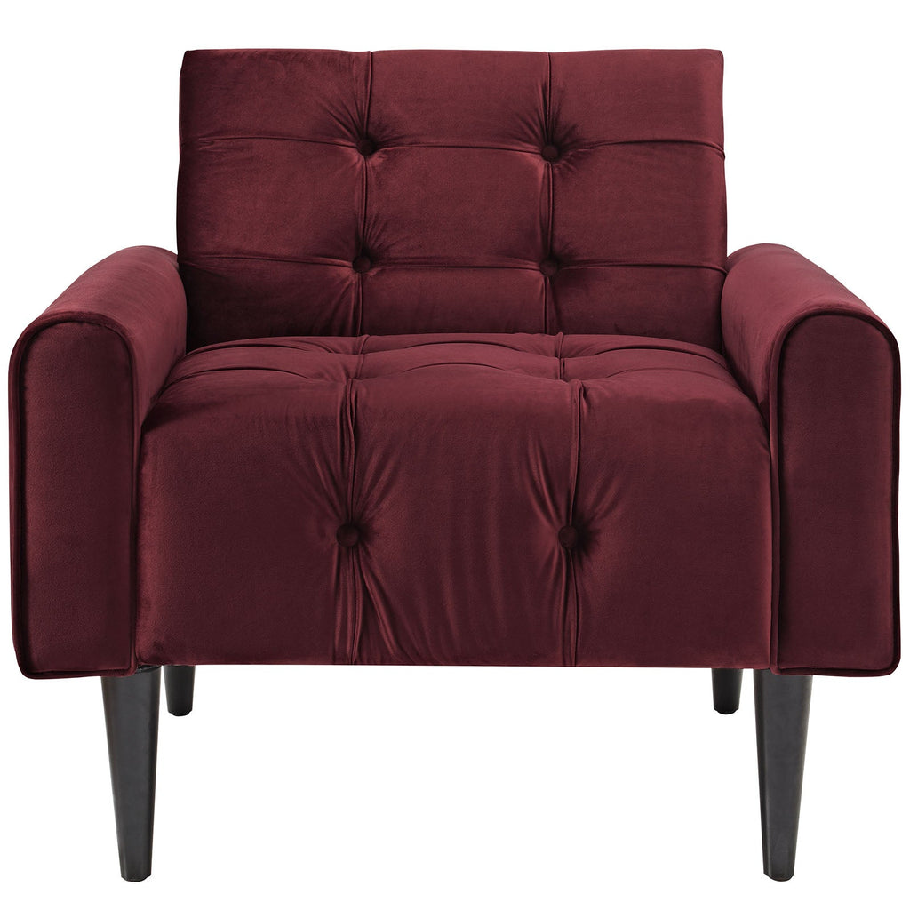 Delve Performance Velvet Armchair in Maroon