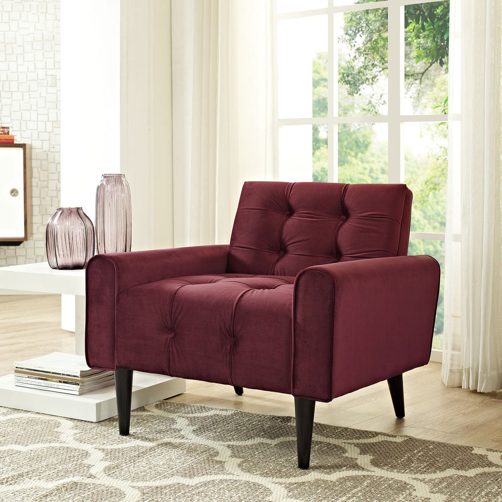 Delve Performance Velvet Armchair in Maroon