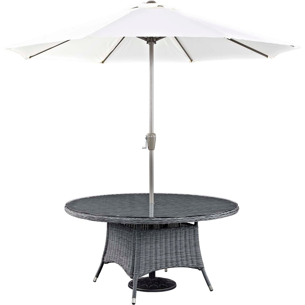 Summon 8 Piece Outdoor Patio Sunbrella Dining Set in Canvas Gray