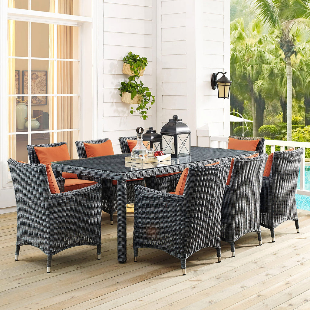 Summon 9 Piece Outdoor Patio Sunbrella Dining Set in Canvas Tuscan