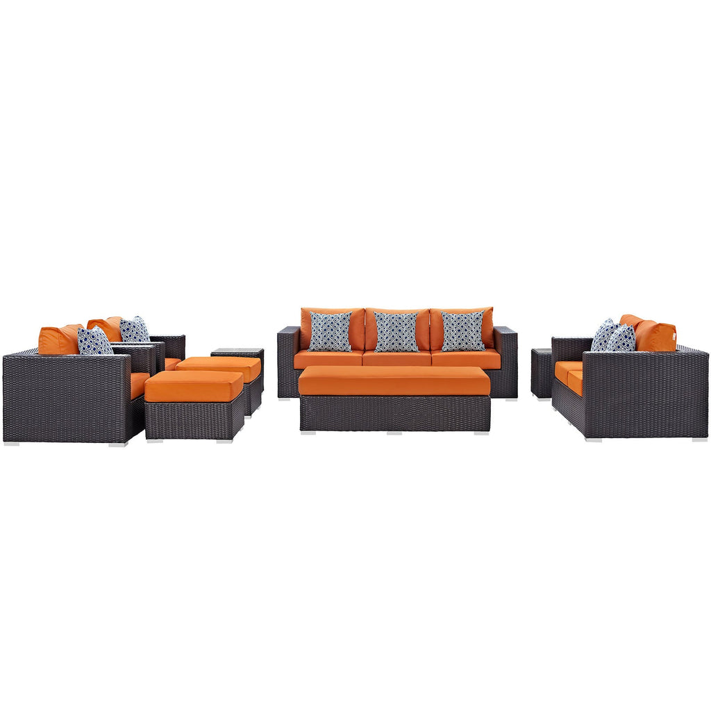 Convene 9 Piece Outdoor Patio Sofa Set in Espresso Orange-1