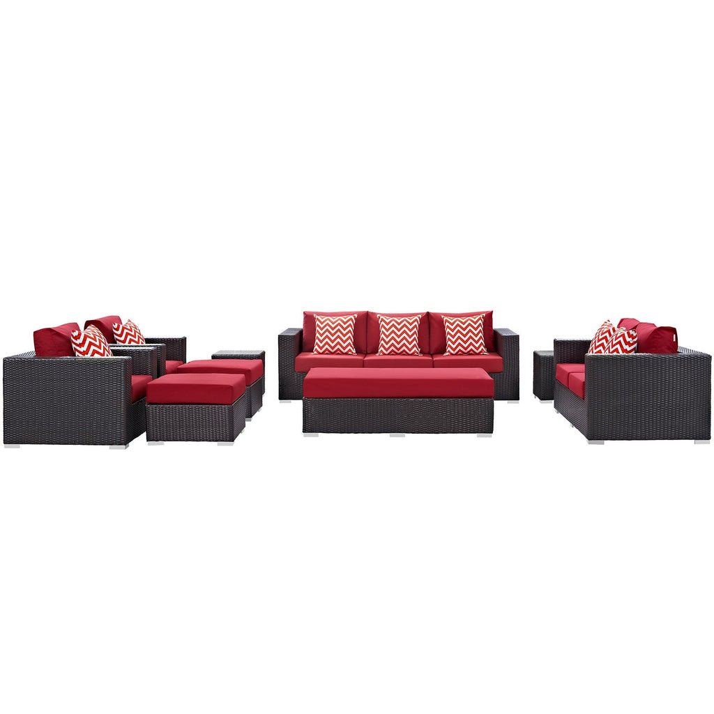 Convene 9 Piece Outdoor Patio Sofa Set in Espresso Red-1