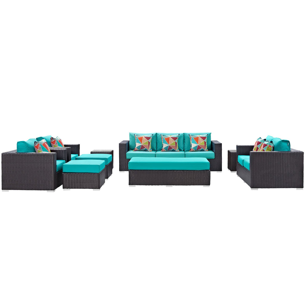 Convene 9 Piece Outdoor Patio Sofa Set in Espresso Turquoise-1