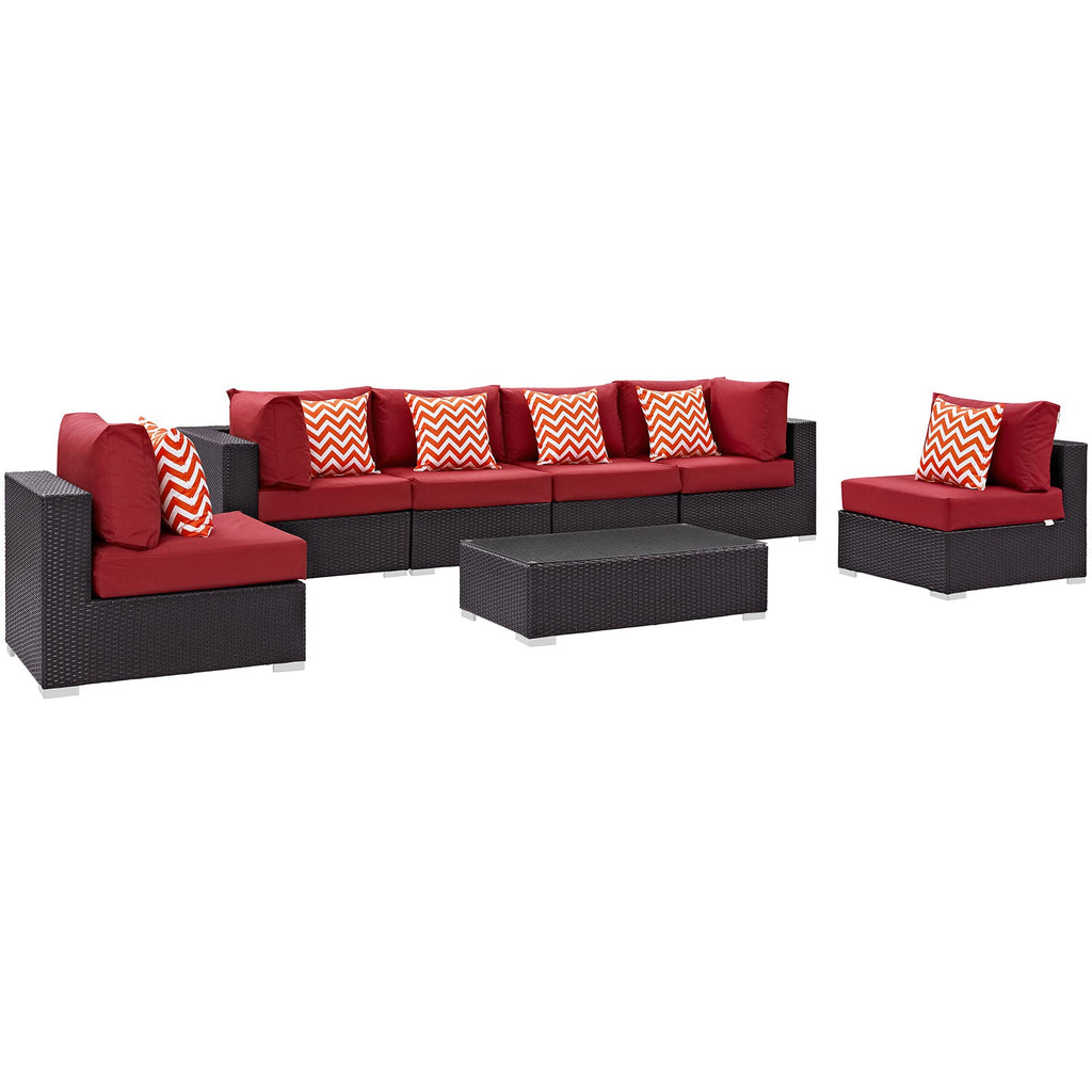 Convene 7 Piece Outdoor Patio Sectional Set in Espresso Red-1