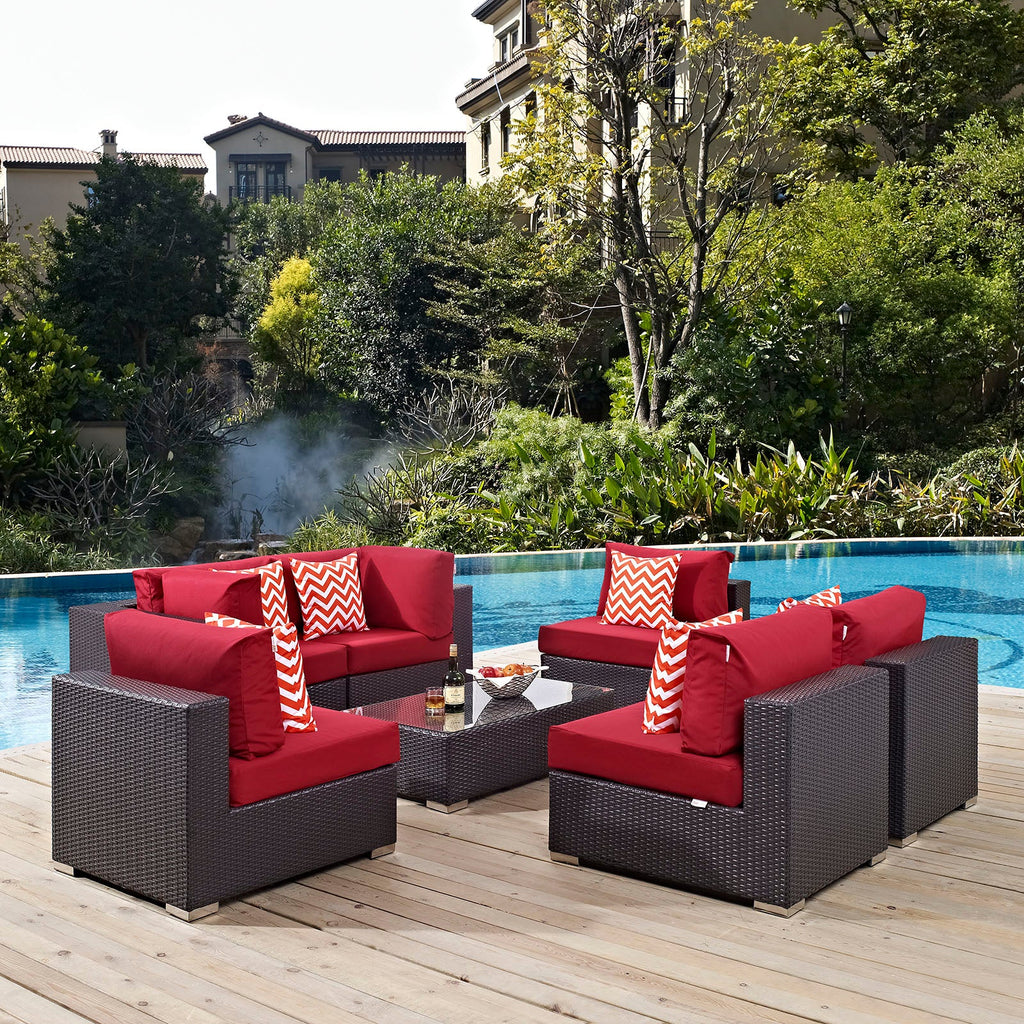 Convene 7 Piece Outdoor Patio Sectional Set in Espresso Red-1