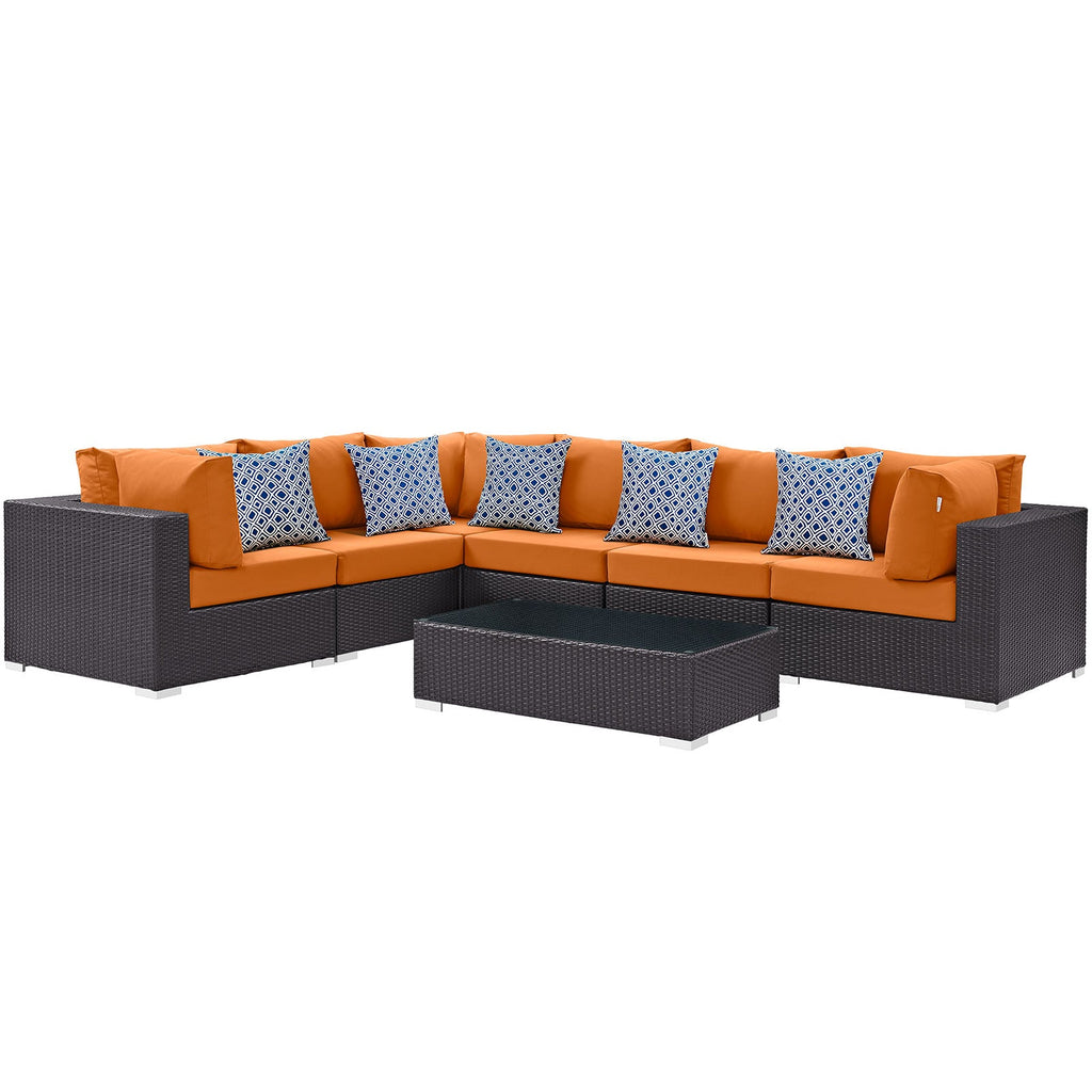 Convene 7 Piece Outdoor Patio Sectional Set in Expresso Orange-1