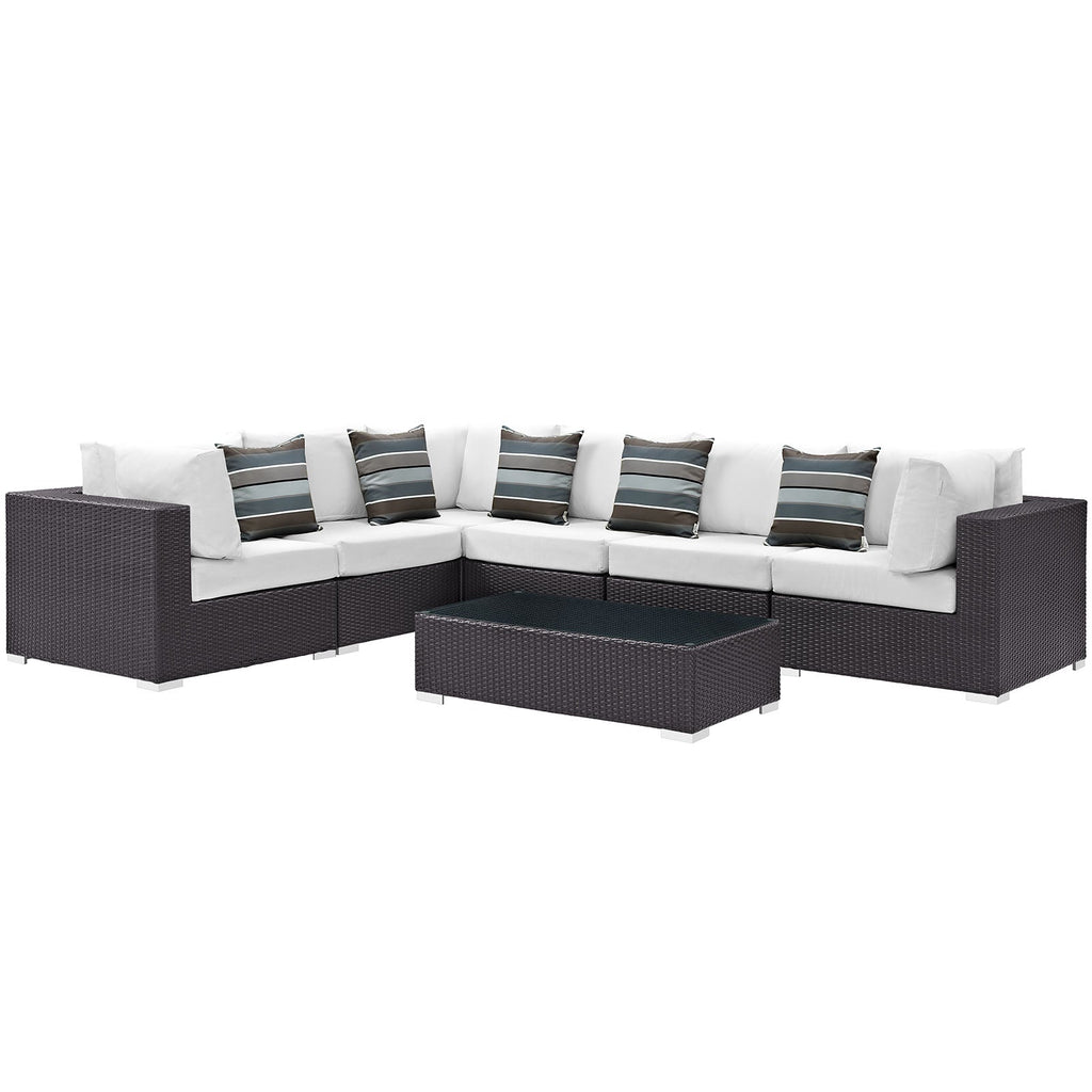 Convene 7 Piece Outdoor Patio Sectional Set in Espresso White-1