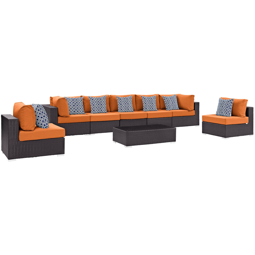 Convene 8 Piece Outdoor Patio Sectional Set in Espresso Orange-1