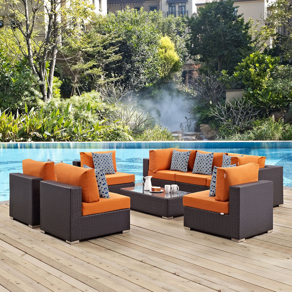 Convene 8 Piece Outdoor Patio Sectional Set in Espresso Orange-1