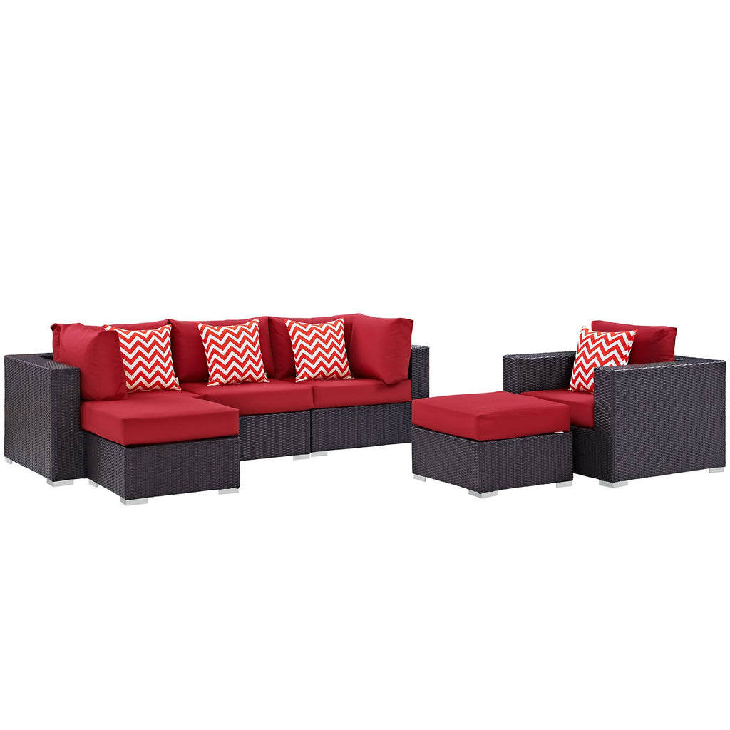 Convene 6 Piece Outdoor Patio Sectional Set in Espresso Red-1