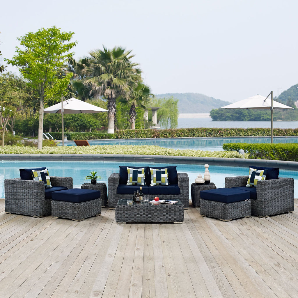 Summon 8 Piece Outdoor Patio Sunbrella Sectional Set in Canvas Navy-1