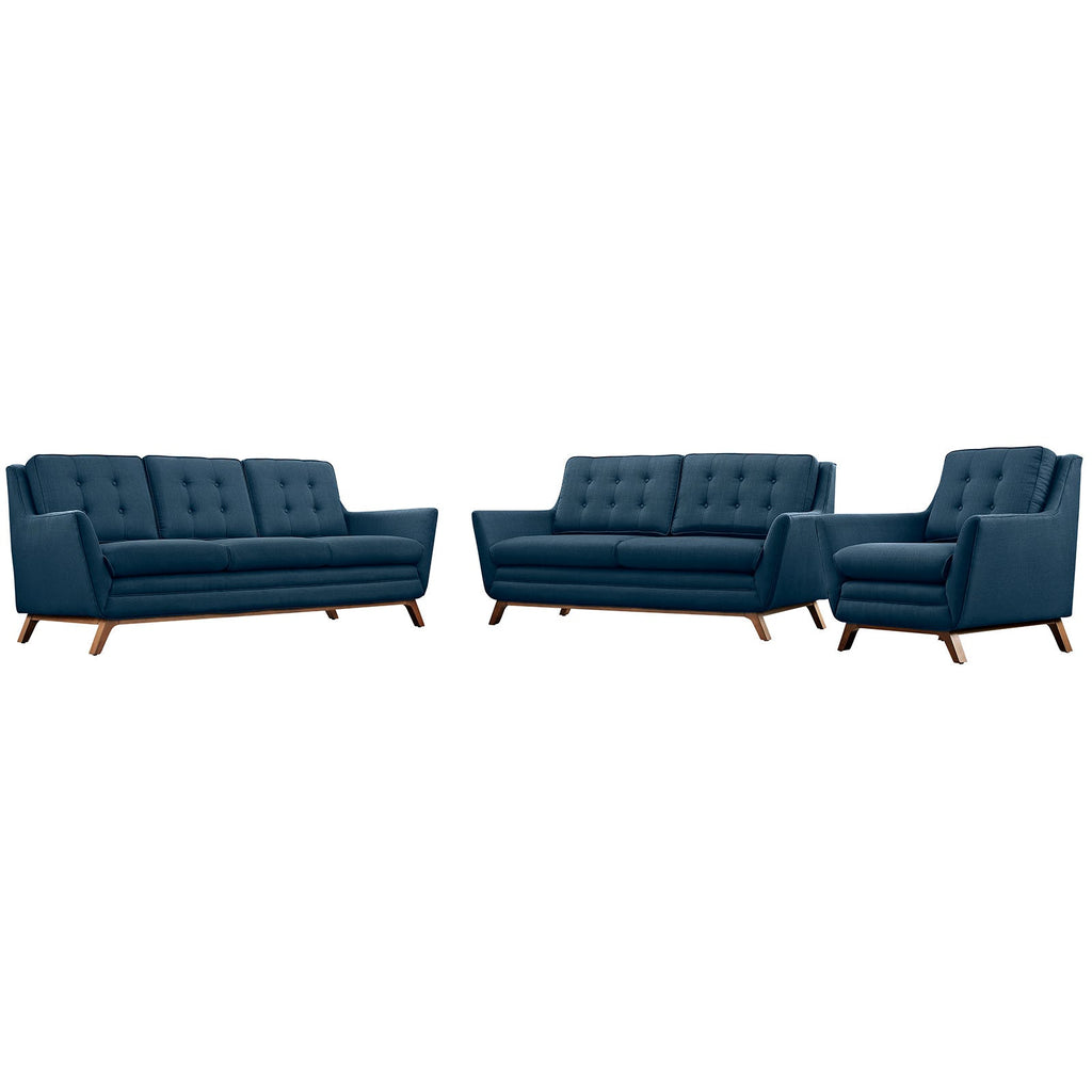 Beguile Living Room Set Upholstered Fabric Set of 3 in Azure