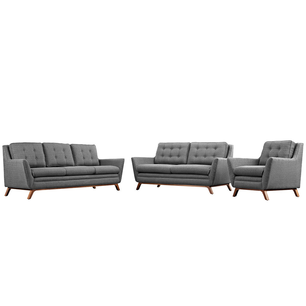 Beguile Living Room Set Upholstered Fabric Set of 3 in Gray