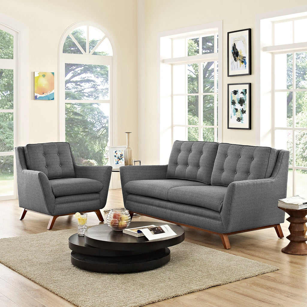 Beguile Living Room Set Upholstered Fabric Set of 2 in Gray-3