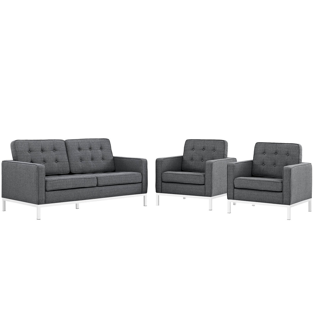 Loft Living Room Set Upholstered Fabric Set of 3 in Gray