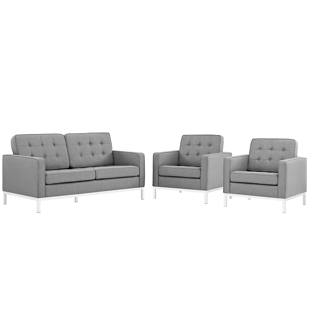 Loft Living Room Set Upholstered Fabric Set of 3 in Light Gray