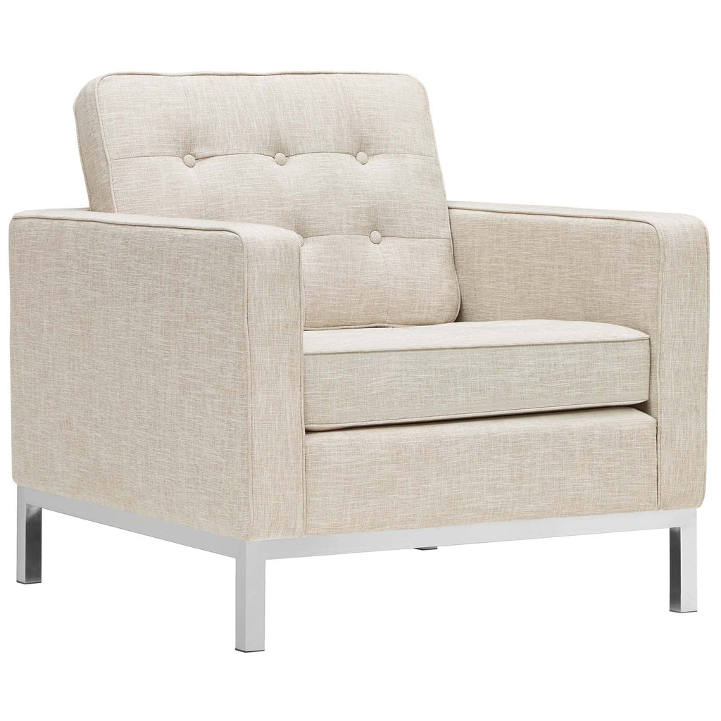 Loft 3 Piece Upholstered Fabric Sofa and Armchair Set in Beige