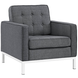 Loft 3 Piece Upholstered Fabric Sofa and Armchair Set in Gray