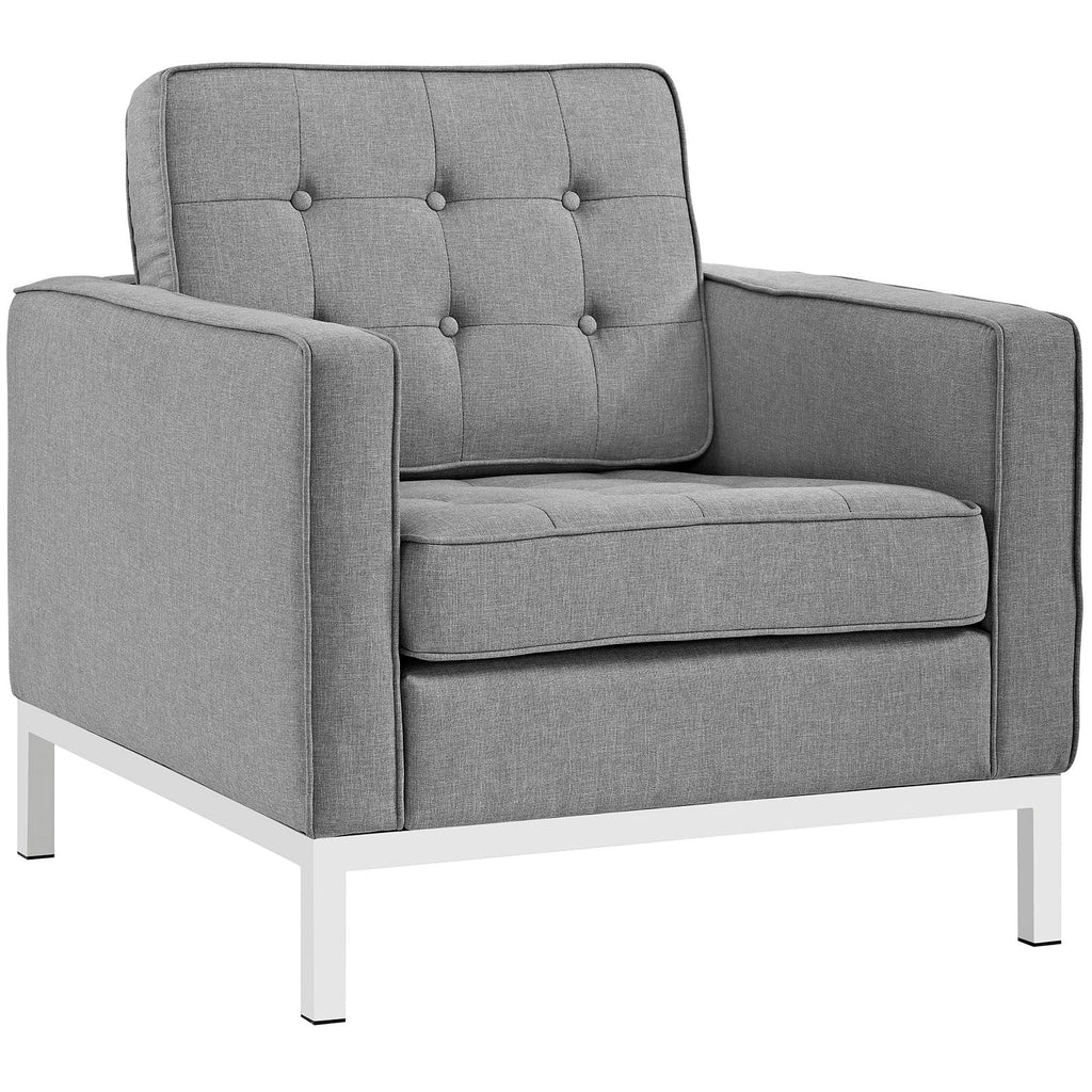 Loft 3 Piece Upholstered Fabric Sofa and Armchair Set in Light Gray