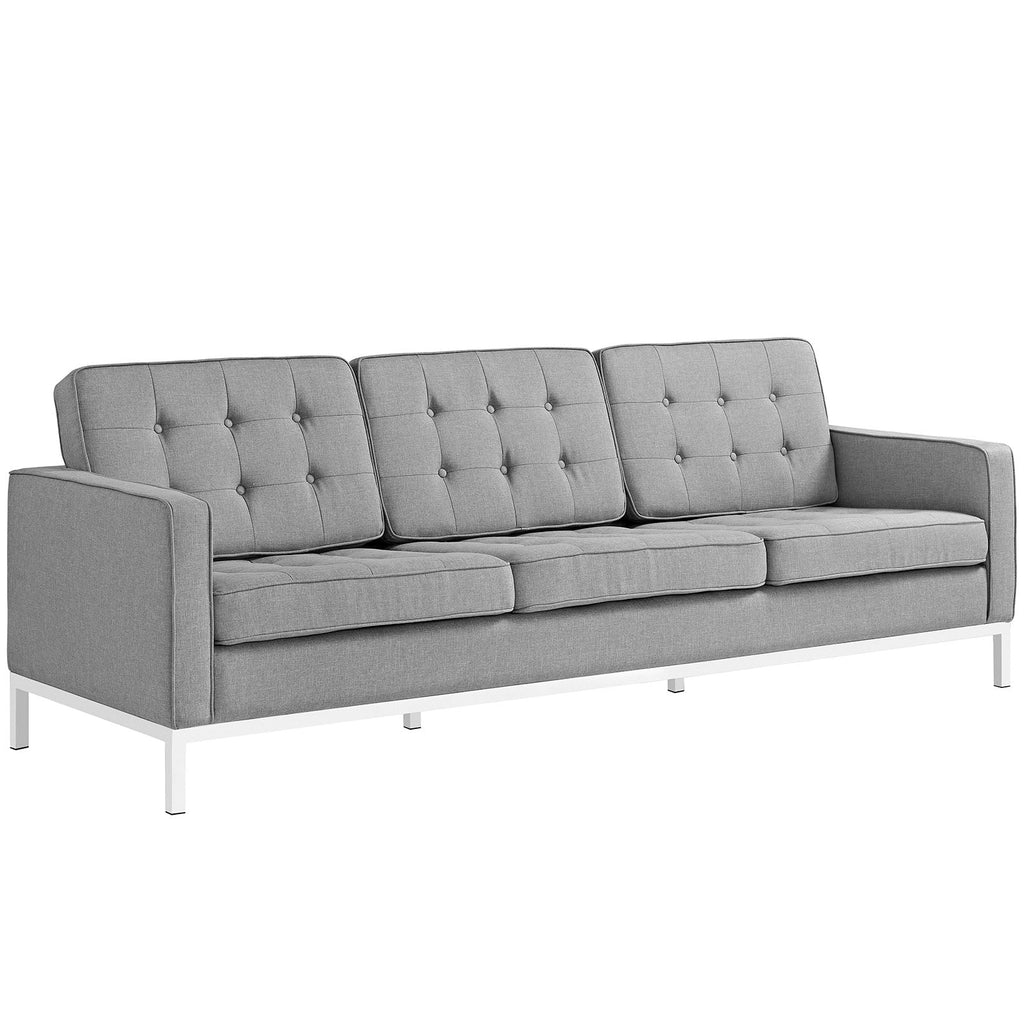 Loft 3 Piece Upholstered Fabric Sofa and Armchair Set in Light Gray