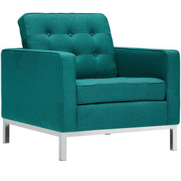 Loft 3 Piece Upholstered Fabric Sofa and Armchair Set in Teal