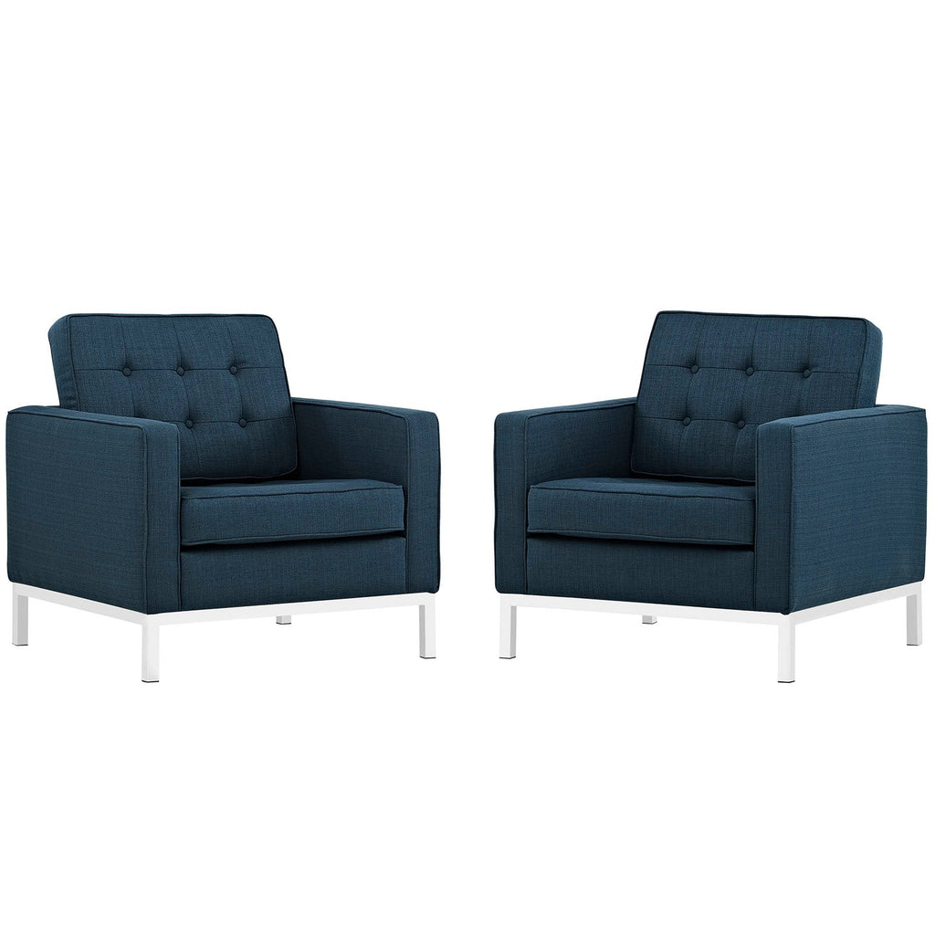 Loft Armchairs Upholstered Fabric Set of 2 in Azure