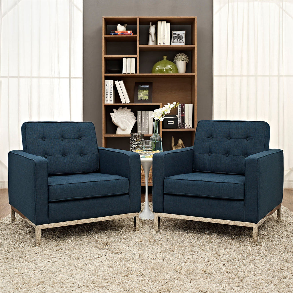 Loft Armchairs Upholstered Fabric Set of 2 in Azure