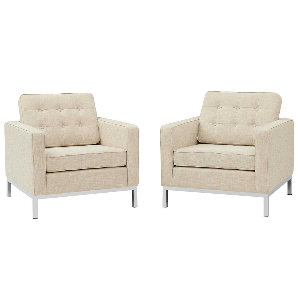 Loft Armchairs Upholstered Fabric Set of 2 in Beige