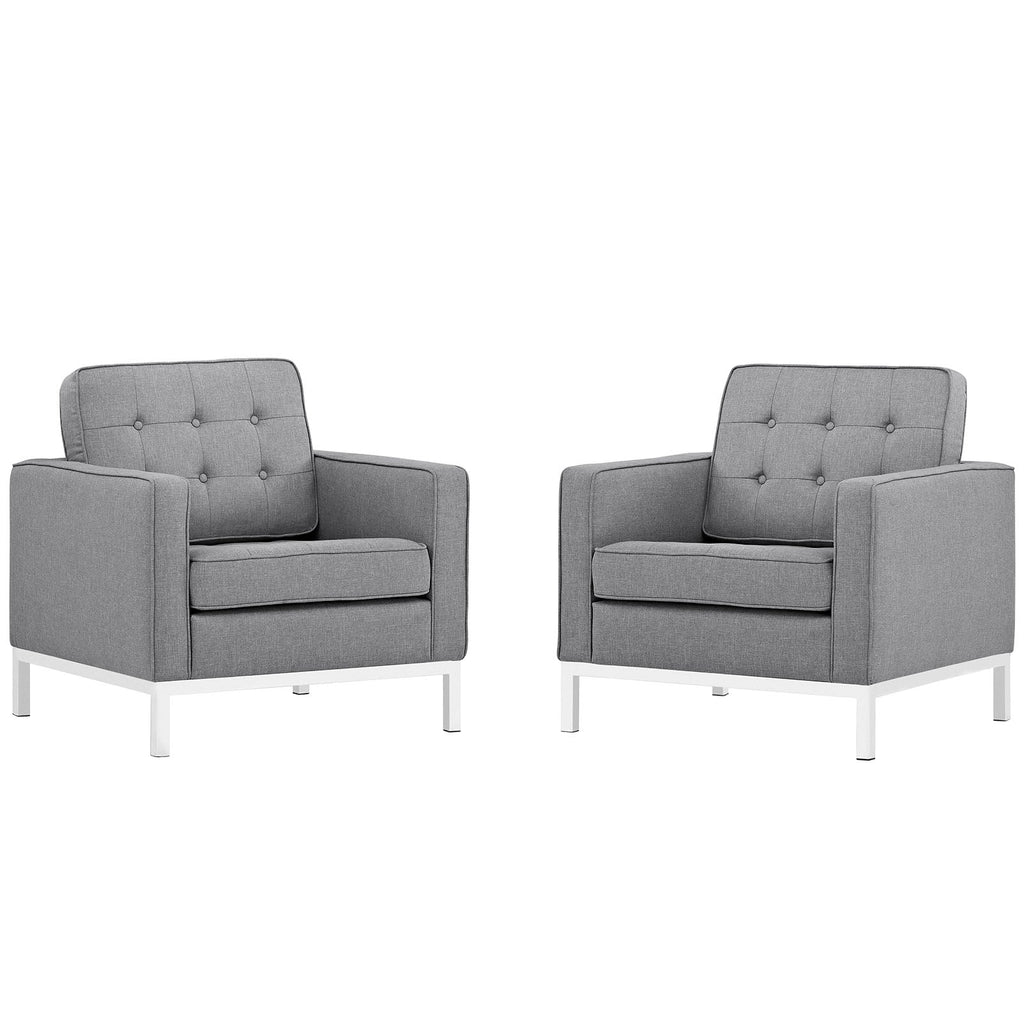 Loft Armchairs Upholstered Fabric Set of 2 in Light Gray