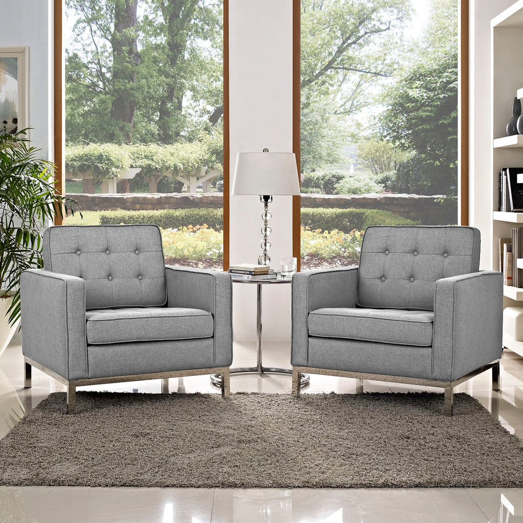 Loft Armchairs Upholstered Fabric Set of 2 in Light Gray