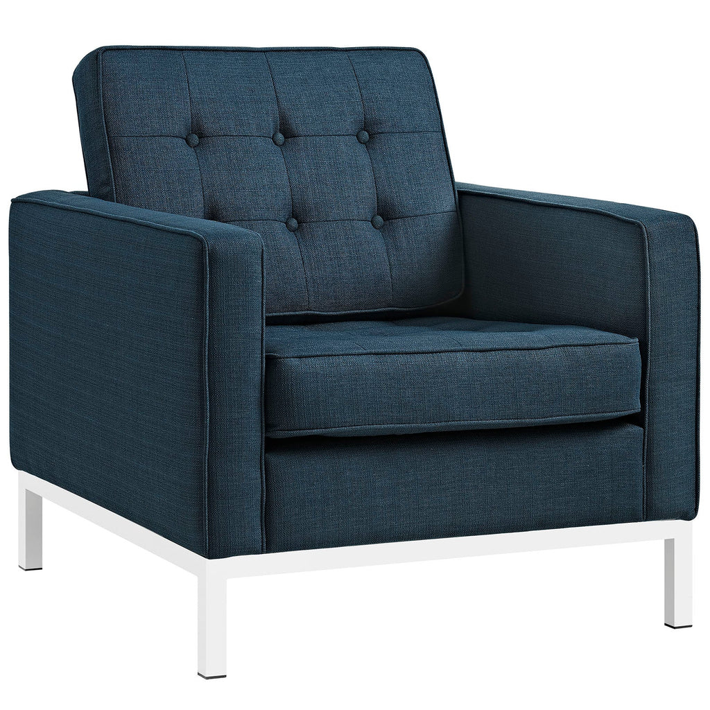 Loft 3 Piece Upholstered Fabric Sofa Loveseat and Armchair Set in Azure